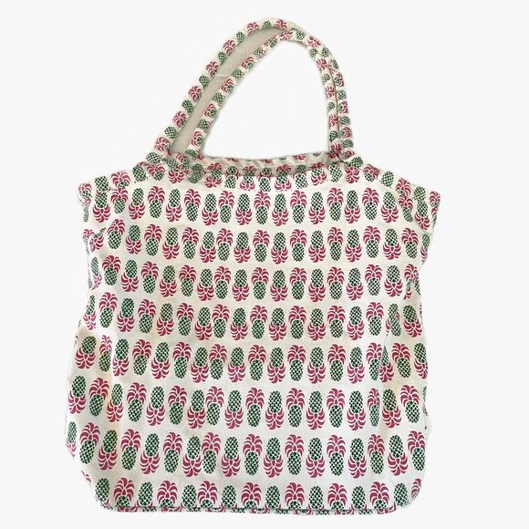 Rock Flower Paper Pineapple Motif Tote Bag Canvas Beach Errands Shopping Bag - Picture 2 of 8